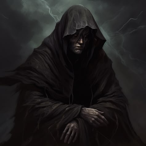 Hooded Wizard Art, Dark Hooded Character, Black Cloak Fantasy Art, Hooded Figure Fantasy Art, Evil Man Art, Evil Wizard Character Design, Hooded Man Art, Cloaked Man Art, Evil Wizard Art