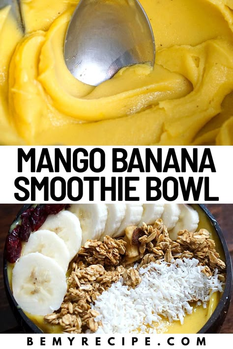 Mango Banana Smoothie Bowl Mango Banana Smoothie Bowl, Thick Mango Smoothie Bowl, Acai Smoothie Bowl Recipe, Lush Desserts, Smoothie Bowl Toppings, Banana Smoothie Healthy, Mango Smoothie Bowl, Mango Banana Smoothie, Roasted Banana