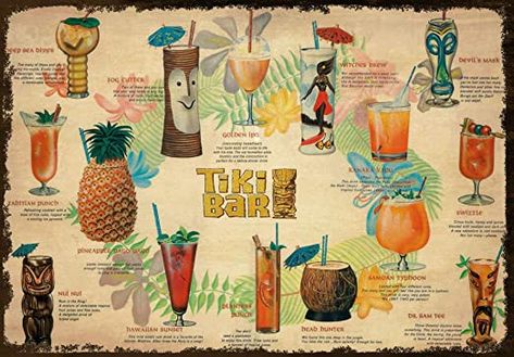 Vintage New Metal Poster Tiki Bar Summer Cocktail Menu Metal Tin Sign 8x12 Inch Retro Art House Cafe Shop Bar Restaurant Garage Fast Food Classic Wall Decor Metal Plaque Vintage Tiki Bar, Summer Cocktail Menu, Tiki Restaurant, Hawaiian Drinks, Menu Poster, Parrot Art, Tiki Bar Signs, Menu Illustration, Vintage Cocktails