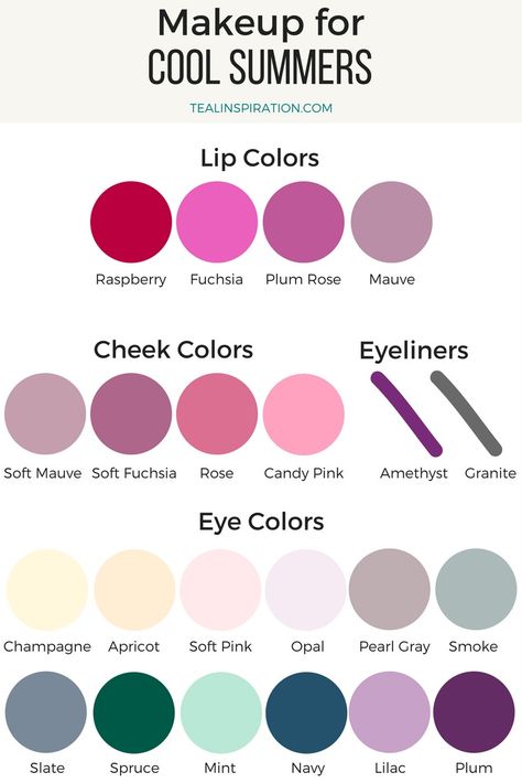 Makeup Colors for Summers – Teal Inspiration Cool Summer Color Makeup, Cool Summer Color Palette Makeup Looks, Cool Summer Makeup Colors, Summer Color Season Makeup, Cool Summer Palette Makeup, Cool Summer Makeup Palette, Cool Summer Color Palette Makeup, Cool Summer Makeup, Cool Summer Color Palette