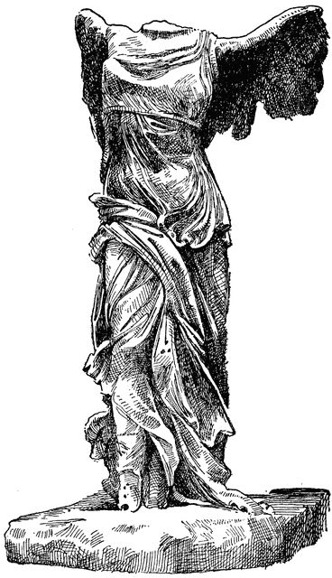 Winged Victory of Samothrace | ClipArt ETC Winged Victory Of Samothrace, Winged Victory, Statue Tattoo, Black And White Art Drawing, Greek Tattoos, Engraving Illustration, Marble Sculpture, Greek Art, Art Plastique