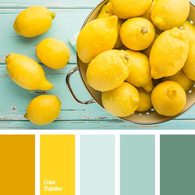 color match for wardrobe, color solution for home, dark turquoise, lemon color, pale turquoise, pale-light blue, saffron, shades of lemon colors, shades of turquoise, shades of yellow. Yellow Colour Scheme, Paint Color Schemes, Color Schemes Colour Palettes, Pale Turquoise, Kitchen Colour Schemes, Kitchen Paint Colors, House Color Schemes, Yellow Kitchen, Florida House