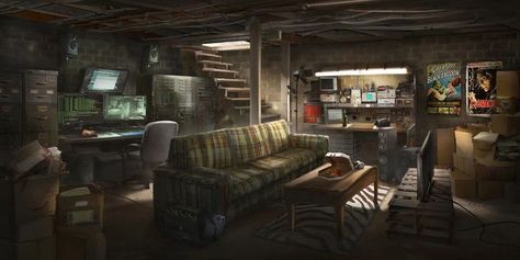 Basement Aesthetic, Zombie Apocalypse House, Apocalypse House, Cyberpunk Room, Bunker Home, Apocalypse Art, Dekorasi Kamar Tidur, Paranormal Investigation, Post Apocalypse