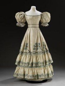 1820s Dress, 1820 Dress, 1830s Dress, Cream Silk Dress, 1820s Fashion, 1830s Fashion, Fashion Timeline, Silk Evening Dress, 1800s Fashion