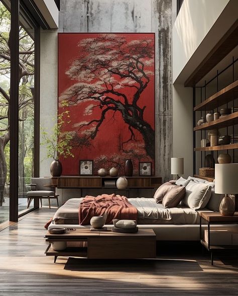 Bedroom Japanese Style, Modern Asian Decor, Asian Interior Design, Asian House, Chinese Interior, Asian Interior, Wall Tattoo, Christmas Room Decor, Asian Decor