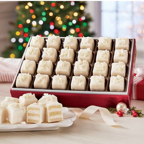 Royal Vanilla Petits Fours | Swiss Colony Holiday Petit Fours, Fall Petit Fours, Bonjour To Four, Swiss Colony, Holiday Food Gifts, Petite Cakes, Vanilla Mousse, Chocolate Delivery, Cakes Chocolate