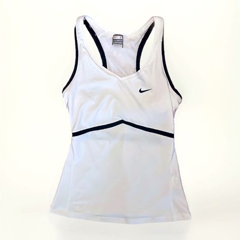 Retro White Black Swoosh Nike Dri-Fit Tank Top With Built In Bra Lined Racerback Black Border Tennis Cheerleading Racquetball Running Athletics Women’s Small 4-6 Like Brand New 2000s Athletic Wear, Tennis Fits, Athletic Wear Womens, Cozy Clothes, School Clothing, Tennis Outfits, Sport Clothing, Tennis Outfit, Nike Tank Top