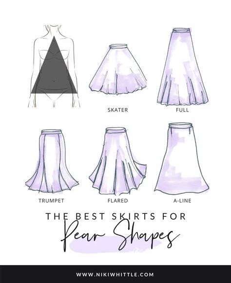 Pear Body Skirt, Skirt For Pear Shaped Women, Pear Shaped Skirt Outfits, Best Skirts For Pear Shape, Skirt For Pear Shape Body Types, Pear Body Outfits Aesthetic, Best Clothes For Pear Shape, Dress According To Body Type, Skirt Pear Shape