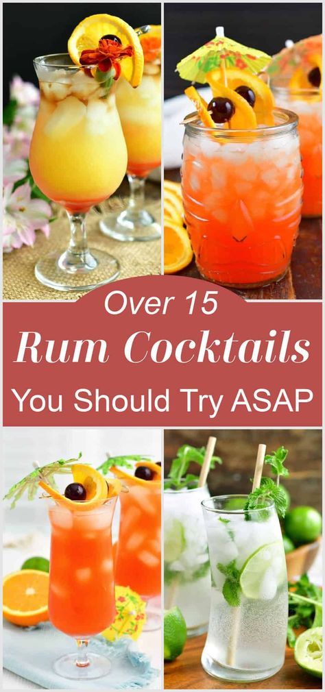 Rum Drinks You Should Try Rum Brunch Cocktail, Rum Pitcher Cocktails, Rum Sunset Cocktail, Funny Mixed Drinks, Specialty Alcoholic Drinks, Tropical Drinks Recipes Alcohol Easy, Summer Time Drinks Alcohol, Cocktail Rum Recipes, Puerto Rican Rum Drinks