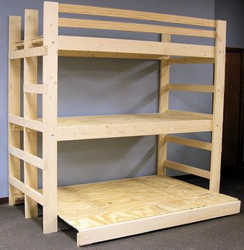 Triple Bunk Bed: Twin over Twin over Queen Made In USA Triple Bunk Beds Plans, Bunk Bed Plan, Bunk Bed Plans, Triple Bunk Beds, Queen Bunk Beds, Diy Bunk Bed, Triple Bunk Bed, Triple Bunk, Murphy Bed Diy