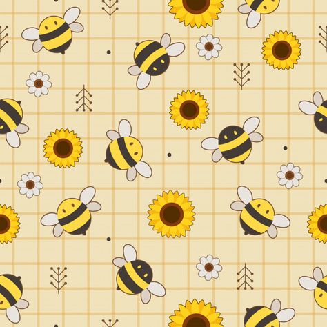 The seamless pattern of cute bee and sun... | Premium Vector #Freepik #vector #pattern #flower #floral #wallpaper Sunflower And Bee, Pale Pink, Seamless Pattern, Premium Vector, Digital Paper, I Love You, Sunflower, Bee, Love You