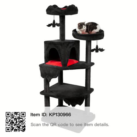 Gothic Cat Tree, Gothic Kingdom, Gothic Home Decor Ideas, Unique Cat Trees, Bat Hanging, Gothic Cat, Modern Cat Tree, Cat Towers, Cats Black