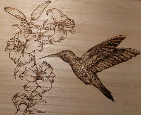 Beginner Wood Burning, Wood Burning Patterns Stencil, Wood Burn Designs, Woodburning Projects, Wood Burning Patterns, Humming Bird, Tiger Lily, Pyrography, Dreamcatcher Tattoo