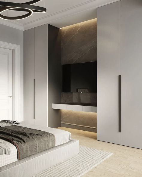 Bedroom Tv Room Combo, Bedroom Tv With Wardrobe, Wardrobe With Tv Unit Modern, Wardrobe Ideas With Tv, Fitted Wardrobe Ideas With Tv, Wardrobe Tv Bedroom, 4x4 Room Design, Wall Closet With Tv, Wall Wardrobe Ideas