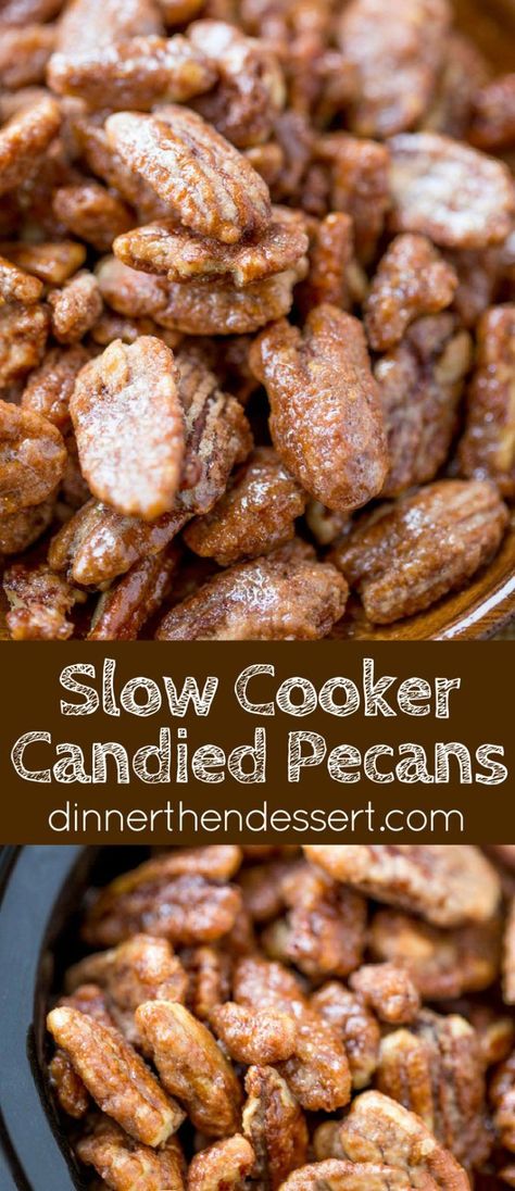 Slow Cooker Candied Cinnamon Pecans are a total breeze to make and will leave your house smelling absolutely delicious! Plus they double as amazing holiday gifts you can make in bulk! Slow Cooker Candy, Dessert Holiday, Weight Watcher Desserts, Pot Recipes Healthy, Cinnamon Pecans, Crock Pot Desserts, Pot Recipes Easy, Christmas Candy Recipes, Crockpot Recipes Beef