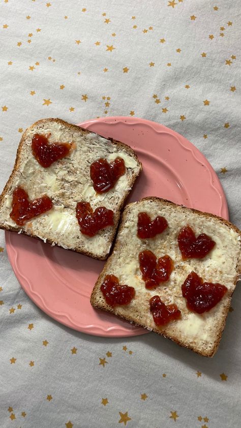 Pinterest Breakfast, Heart Toast, Jamming Aesthetic, Cherry Pies, Jam Toast, Kawaii Coquette, Diy Birthday Gifts For Friends, Heart Food, Breakfast Toast