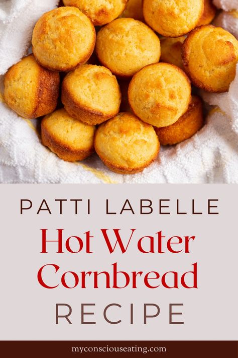 Traditional hot water cornbread in pan Hot Water Cornbread Recipe Jiffy, Easy Hot Water Cornbread Recipe, Hot Water Cornbread Recipe Soul Food, Hush Puppies Recipe With Corn, Water Cornbread Recipe, Cornbread Dishes, Hot Water Cornbread Recipe, Water Cornbread, Jiffy Cornbread Recipes