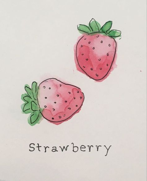 Strawberry Doodle Drawing, Strawberry Doodle Aesthetic, Aesthetic Strawberry Drawing, Strawberry Cute Drawing, How To Draw Strawberry, Strawberry Drawing Simple, Cute Strawberry Drawing, Strawberry Drawings, Strawberries Drawing