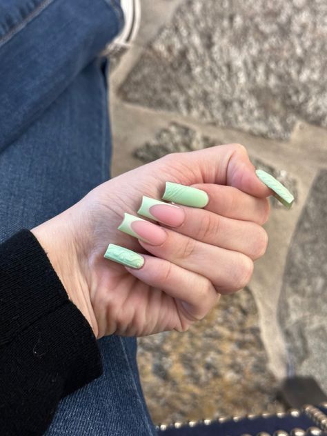 Light green swuare sweater matt acrylic long nails #sagegreen square nails #acrylic #acrylicnailsideas #ptettynails #naildesign Nails Acrylic Light Green, Medium Nails Acrylic, Prom 2k24, Medium Nails, September Nails, Green Square, Acrylic Light, Square Nails, Nails Acrylic