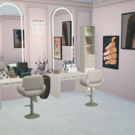 Spa & Beauty salon Sims 4 Massage Table, Sims 4 Hair Salon Chair Cc, Beauty Salon Layout, Sims 4 Functional Hair Salon, Beauty Salon Bloxburg, Sims 4 Cc Beauty Salon, Bloxburg Spa Exterior, Lash Tech Sims 4 Cc, Sims 4 Cc Spa Day