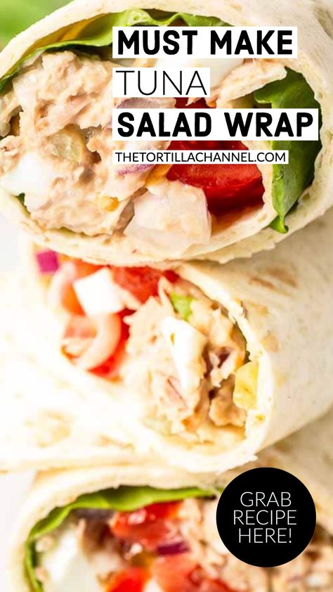 Tuna Tortilla Wrap Recipes, Wrap Lunches For Work, Tuna Salad Wrap Healthy, Tortilla Tuna Wraps, Ideas For Wraps Food, Wrap It Up, Tuna Salad Roll Ups, Canned Tuna Wrap Recipes, Tuna Roll Ups Wraps