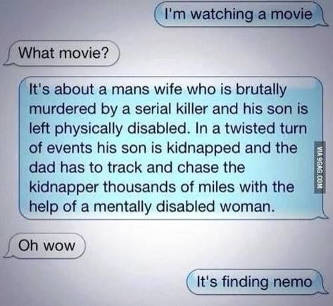 Humor Disney, 9gag Funny, Funny Disney Memes, Funny Text Conversations, Funny Texts Jokes, Disney Jokes, Text Jokes, Memes Humor, Finding Nemo