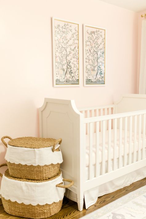 Pottery Barn Nursery Girl, Grand Millennial Nursery, White Crib Nursery, Preppy Baby Girl, Pottery Barn Nursery, Pottery Barn Crib, Gold Crib, Pottery Barn Baby, Preppy Baby