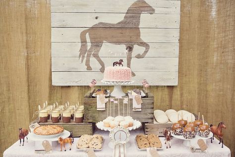 Photo 17 of 36: Pink Brown Vintage Ponies / Birthday "Vintage Pony Party" | Catch My Party Horse Themed Birthday Party, Themed Birthday Party Ideas, Pony Birthday Party, Horse Birthday Parties, Cowgirl Birthday Party, Horse Party, Western Parties, Horse Birthday, Pony Birthday