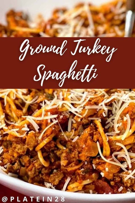 Baked Turkey Spaghetti, Crockpot Turkey Spaghetti, Spaghetti Recipes With Ground Turkey, Baked Ground Turkey Recipes, Ground Turkey Spaghetti Recipes, Ground Turkey And Pasta Recipes, Turkey Spaghetti Casserole, Spaghetti With Turkey Meat, Turkey Spaghetti Recipes