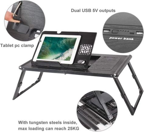 Ever wanted to look up something in the middle of the night? but don't want to get out of that comfortable bed? Well now there is a solution! Etable makes one of the most innovative & high tech portable tray on the market! here are its features : Built in 10000MAH charging bank LED Light (USB plug and play) Adjustable table legs Adjustable laptop viewing table COOLING fans for Laptops/iPad Foldable & can be stored anywhere or take it with you on the go! ALSO holds up to 50LBS‼️ (25kg) Adjustable Table Legs, Charging Table, Portable Laptop Table, Table Reading, Table Breakfast, Table Foldable, Desk Workstation, Reading Desk, Laptop Tray