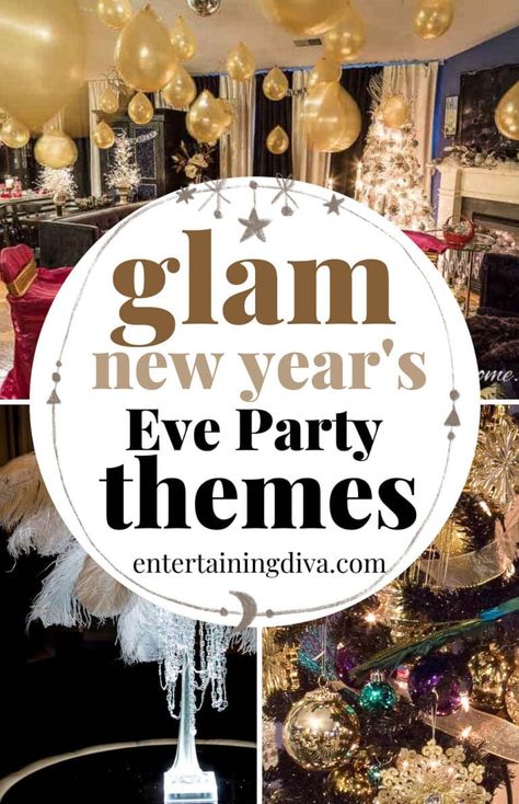 5 Glam New Year’s Eve Party Themes New Years Eve Christmas Tree, New Year’s Party Theme Ideas, Glam New Years Eve Party, New Year’s Eve Theme Party 2024, New Year’s Eve Party Themes, Nye Decor Ideas, Disco New Years Eve Party, New Years Party Theme, Nye Theme Party Ideas