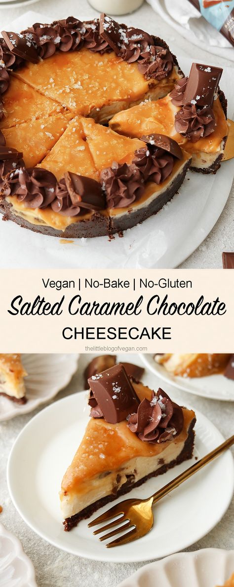 Vegan Caramel Cheesecake, Vegan Cheesecake No Bake, Best Vegan Cheesecake, Vegan Salted Caramel, Dairy Free Baking, Cheesecake Vegan, Yummy Cheesecake, Salted Caramel Cheesecake, Vegan Caramel