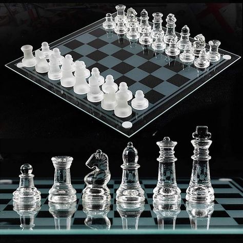 Glass Chess Game Set, Frosted Chess Board Set Extra Large Glass Chess Pieces with Padded Bottom, Crystal Chess Board Adults Play Set 33 x 33 x 6 Glass Chess Pieces, Glass Chess Board, Glass Chess Set, Chess Board Set, Glass Chess, Chess Board Game, Glass Packaging, Chess Players, Chess Game