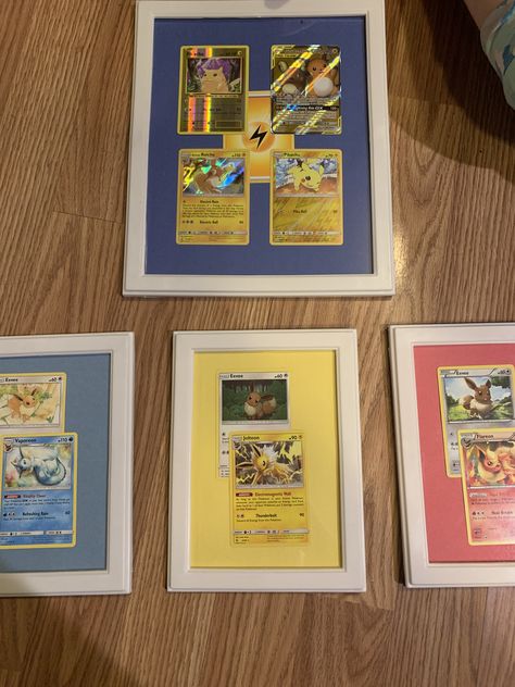 Wanted a cheaper option to Pokémon wall art for daughters bedroom. Framed Pokemon Cards, Pokemon Cards Decorations, Pokemon Card Wall Art, Pokemon Gamer Room, Pokemon Card Decor, Pokemon Card Collection Display, Display Pokemon Cards, Pokemon Card Display Ideas, Diy Pokemon Decor