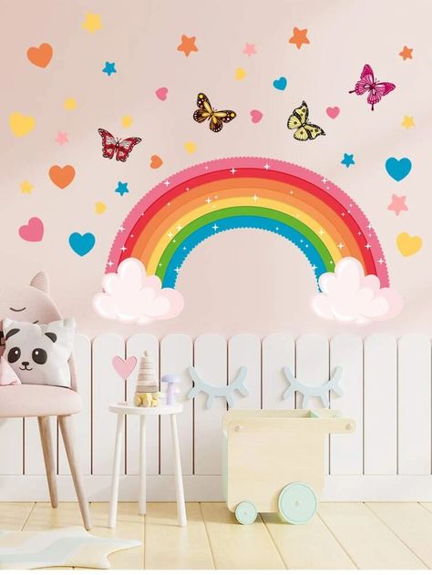 Kindergarten Wallpaper, Rainbow Wall Decal, Heart Wall Stickers, Wallpaper Watercolor, Room Stickers, Butterfly Heart, Nursery Wall Stickers, Butterfly Wall Stickers, Wall Stickers Living Room