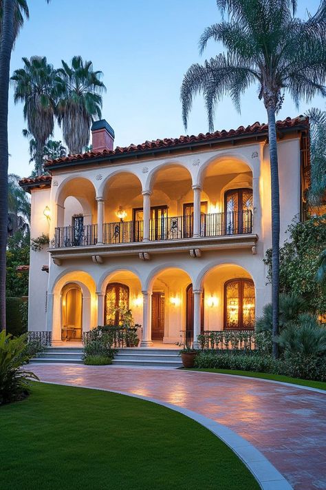 74 Gorgeous Fancy Houses You’ll Fall in Love With Florida Home Exterior, Florida Homes Exterior, Mediterranean Houses, Spanish Style Architecture, House With Balcony, Stone Chimney, Shingle Exterior, Stone Pathway, Rustic Stone