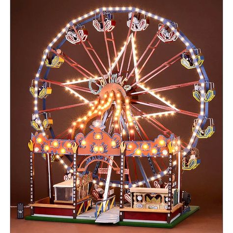 Fairground Working Model "Ferris Wheel" "Carimata", wood and metal, electric light and motor Bloxburg Ferris Wheel, Ferris Wheel Model, Fair Theme, Toys In The Attic, Music Box Vintage, Miniature Projects, Animated Christmas, Music Box, Christmas Village