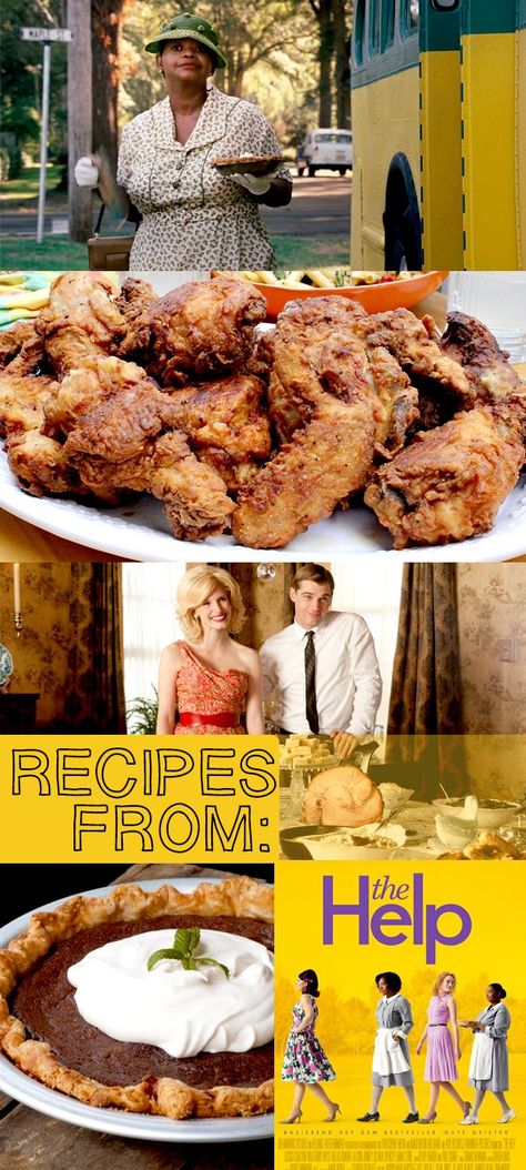 Recipes and movie food from The Help! Tips for throwing a great viewing party of the film - includes Minny's fried chicken and chocolate pie, fried okra, butter beans, sweet tea, ambrosia salad, and all kinds of southern goodies. Soul Food Movie, Suman Moron, Food Movie, Movie Food, Fried Okra, Filipino Dessert, Southern Recipes Soul Food, Ambrosia Salad, Dinner And A Movie