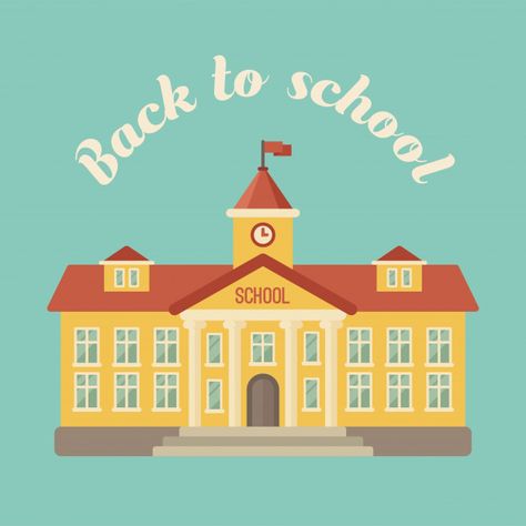 School building on blue | Premium Vector #Freepik #vector #vintage #school #children #education School Cartoon Building, School Illustration Building, School Drawing Building, School Illustration Art, School Building Illustration, School Animation, Cartoon Building, School Vector, Drawing Animation