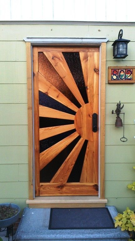 Sunburst Door, Art Deco Doors, Glass Sliding Door, Wood Entry Doors, Barn Door Designs, Door Design Modern, Diy Wooden Projects, Products Ideas, Lan Can