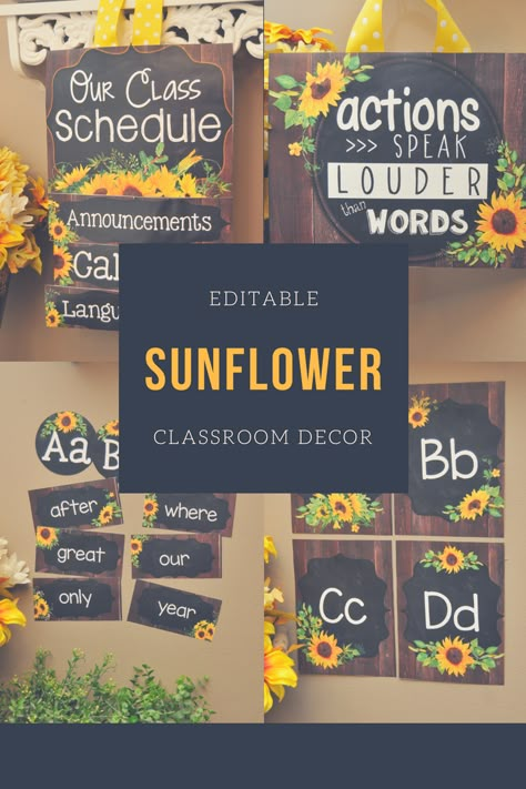 Deciding on a classroom decor theme for your elementary classroom?  These bright watercolor sunflowers will cheer you up! #sunflowerclassroomtheme #classroomdecor #elementaryclassroomideas #backtoschool Sunflower Classroom Decor, Sunflower Classroom, Elementary Classroom Themes, Watercolor Sunflowers, Infant Classroom, Bright Watercolor, Elementary Classroom Decor, Class Theme, Classroom Organisation