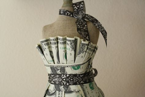 Money Dress | How To Makw, Money Craft, Dollar Dress, Cash Gifts, Homemade Wedding Gifts, Money Dress, Folding Money, Wedding Gift Money, Money Cake