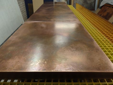 Metal Bar Top, Copper In Architecture, Copper Counter, Copper Top Table, Copper Top, Copper Interior, Outdoor Kitchen Bars, Metal Sheets, Copper Table