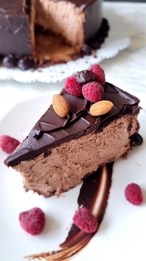 No Bake Triple Chocolate Cheesecake – Dairy Free and Kosher for Passover • Kosher Everyday Kosher Desserts, Non Dairy Desserts, Triple Chocolate Cheesecake, Kosher For Passover, Jewish Holiday Recipes, Passover Desserts, Chocolate Macaroons, Dessert Alternatives, Dairy Free Gluten Free