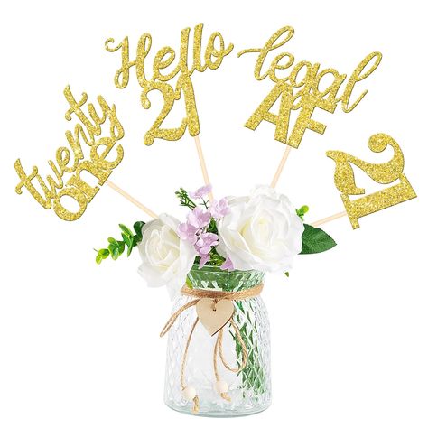 PRICES MAY VARY. Wide Usages ! These table centerpiece sticks are perfect for happy 21st birthday theme party, cheers to 21 years theme party, 21st anniversary theme party centerpieces floral decorations,they can make the table or flower more attractive and bring the fun to your party. Upgrade Quality ! Made of 300 gram double-sided glitter card stock and 103% food grade bamboo stick,not easy to deform and fade,smooth edges without burrs.they will be shine in the light, easily enhance the party Table Flower Centerpieces, 21st Birthday Centerpieces, Hello 21, 21st Birthday Themes, Birthday Centerpiece, 21st Anniversary, 21st Birthday Party, 21st Birthday Decorations, Table Flower