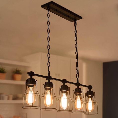 Roksana 5 - Light Matte Black Pendant Industrial Farmhouse Interior Design, Over Island Lights, Industrial Farmhouse Interior, Modern Wet Bar, Blue Shaker Kitchen, Farmhouse Dining Room Lighting, Farmhouse Chandelier Lighting, Modern Farmhouse Chandelier, Industrial Farmhouse Decor