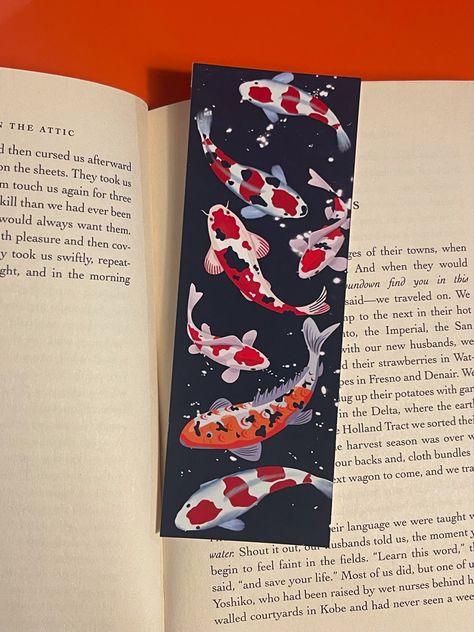 Japanese Bookmarks Art, Koi Fish Bookmark, Japanese Bookmark, Fish Bookmark, Animal Bookmarks, Potter Wallpaper, Japanese Fish, Bookish Merch, Japanese Koi