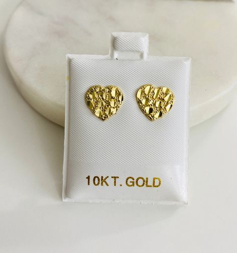 10K Solid Yellow Gold  Heart Nugget  Stud Earrings.  Sold as a Pair..... Gr: 1.48 Size:   Height 10mm x Width 11 mm Height 0.4 in x Width 0.43 in  Nickel and lead free. Hypoallergenic Nugget Jewelry, Gold Nugget Jewelry, Quinceanera Jewelry, Nugget Earrings, California Jewelry, Stud Earrings Diamond, Gold Heart Stud Earrings, Gold Heart Earrings, Gold Heart Studs