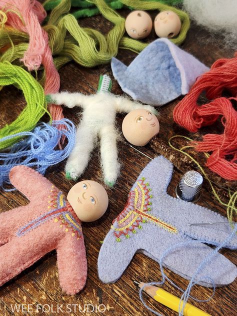 Baby Bunting Twins | SALLEY MAVOR Salley Mavor, Baby Bunting, Wool Tapestry, Clothespin Dolls, Kids Sleep, Blanket Stitch, Pipe Cleaner, Naturally Dyed, Doll Crafts