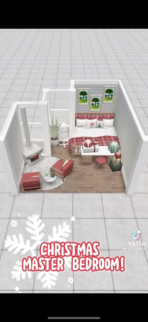 Medium Size Bloxburg House Layout, Bloxburg Christmas House Outside, Bloxburg House Ideas Interior Christmas, Floor Bloxburg Colors, Bloxburg Xmas Bedroom, Bloxburg Christmas Interior Ideas, Small Christmas Bloxburg House, Bloxburg Chill Room, Bloxburg Room Designs